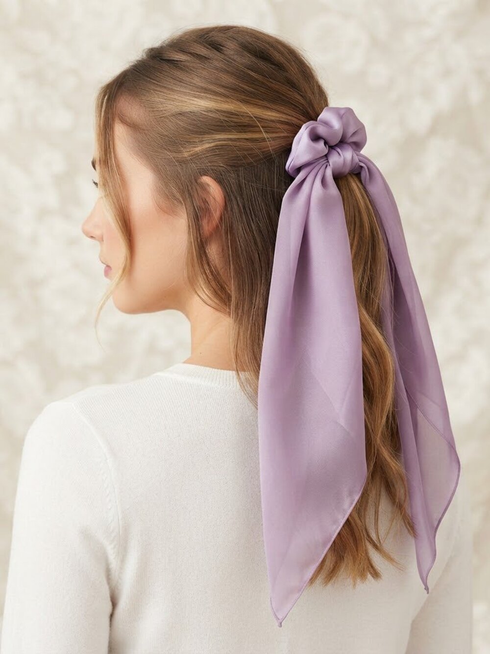 Purple Lavender‎ Satin Scrunchie Bow Streamers Hair Scrunchies Ribbon Hair Ties